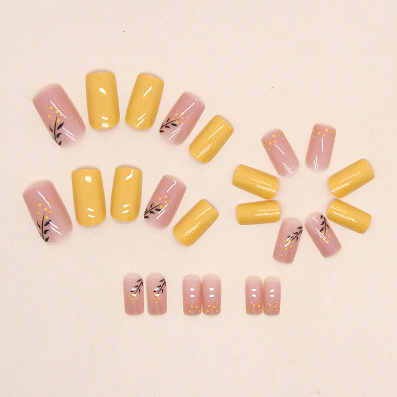 Spring Nail Art Design Set, Yellow and Pink Manicure with Floral Accents, Press on Nails
