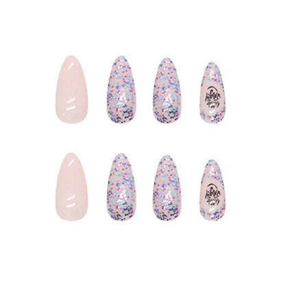 Little Magic Stiletto Press On Nails – 24 Piece Blush Pink Glitter Accent Nail Set