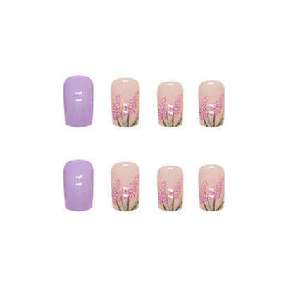 Lavender Floral Square Press-On Nails – Glossy Lilac Botanical Nail Set (Set of 24)