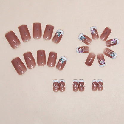 Butterfly French Tip Press-On Nails – Nude Pink Square Nail Set (Set of 24)