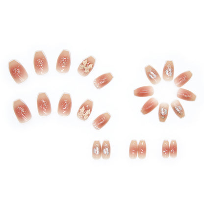 Clear Nude Bow & Pearl Press-On Nails – 12 Piece Glossy Coffin Nail Set