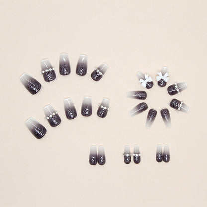 Lavender Glitter French Bow Press-On Nails – 12 Piece Glossy Square Nail Set
