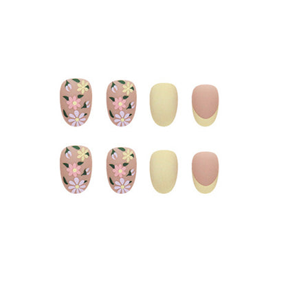 Matte Yellow Floral Almond Press-On Nails – Daisy French Tip Spring Nail Set(Set of 24)