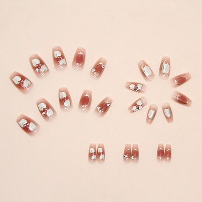Blush Heart Jelly Square Press-On Nails – Transparent Pink Rhinestone Nail Set (Set of 12)