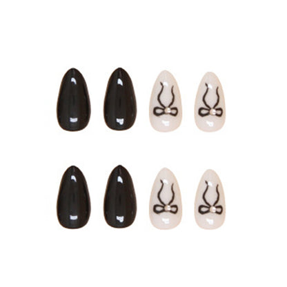 Black & White Bow Almond Press-On Nails – Elegant Monochrome Nail Set (Set of 12)