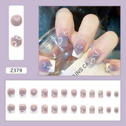 Smoky Heart French Tip Square Press-On Nails – Grey Ombre Love Nail Set (Set of 12)