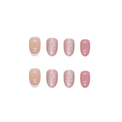 Soft Pink French Tip Oval Press-On Nails – Glossy Glitter Accent Nail Set (Set of 24)