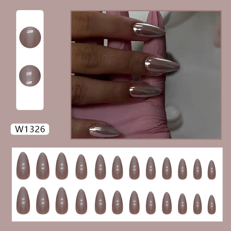 Chrome Mirror Effect, Metallic Silver, Almond Shape, Long Length, Press-On Nails