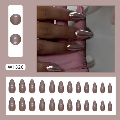 Silver Chrome Almond Press-On Nails – Mirror Metallic Glossy Nail Set (Set of 24)