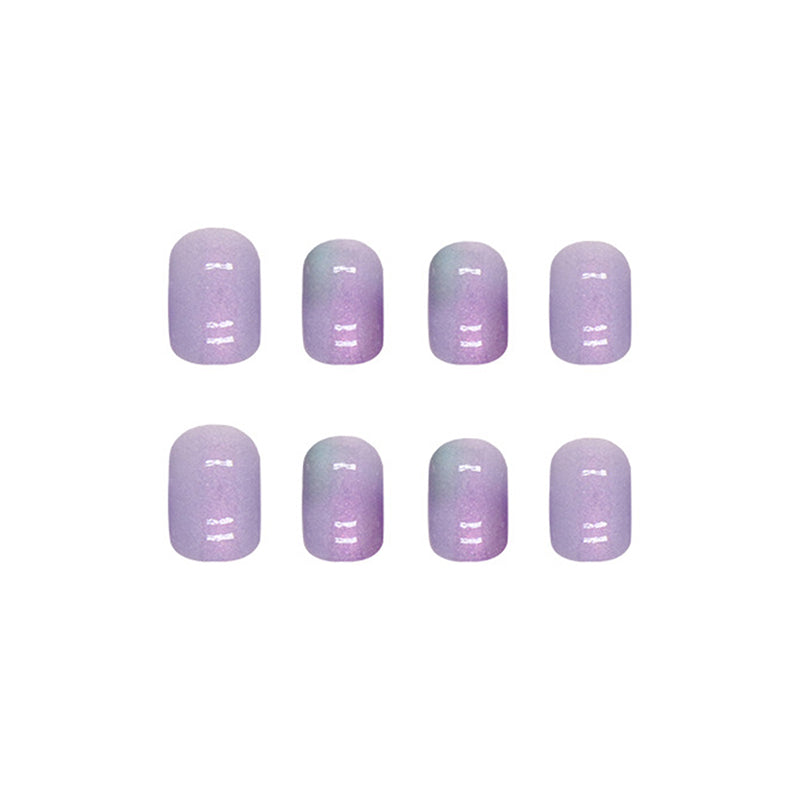 24-Piece Lavender Chrome Press-On Nails – Glossy Short Square False Nails with Aurora Accent | Reusable Stick-On Nail Set
