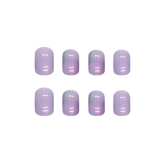 24-Piece Lavender Chrome Press-On Nails – Glossy Short Square False Nails with Aurora Accent | Reusable Stick-On Nail Set