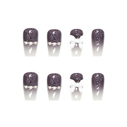 Lavender Glitter French Bow Press-On Nails – 12 Piece Glossy Square Nail Set
