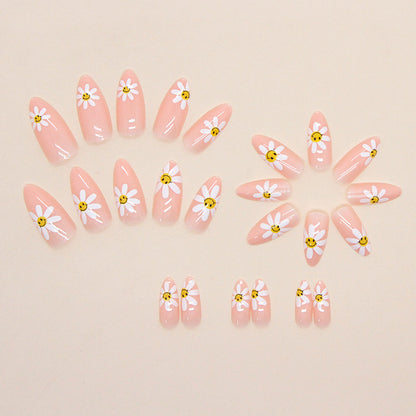 Happy Daisy Press-On Nails | 24-Piece Reusable Floral Almond Nail Set | Cute Spring Nail Set