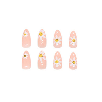 Happy Daisy Press-On Nails | 24-Piece Reusable Floral Almond Nail Set | Cute Spring Nail Set