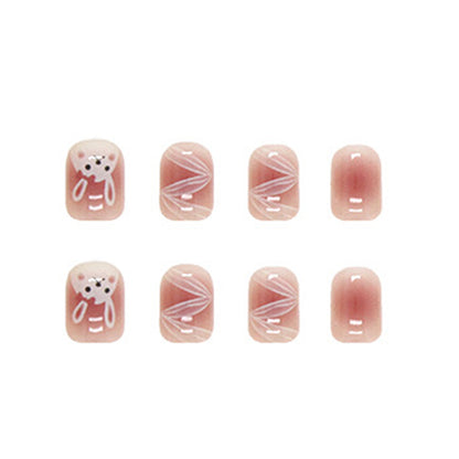 Oval Press-On Nail Set – Jelly Pink Heart & Floral Nails with Pearl Accents | Glossy Reusable False Nails (Set of 12)