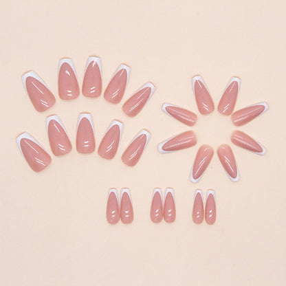 Classic French Coffin Shape Press On Nails – 24 Piece Glossy Nude & White French Tip Nail Set
