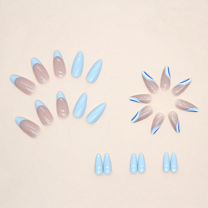 Sky Blue Elegance Press-On Nails | 24-Piece Reusable Almond Nail Set