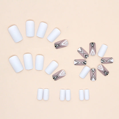 Monochrome Luxe Geometric Press-On Nails | 24-Piece Glossy White & Black Reusable Nail Set