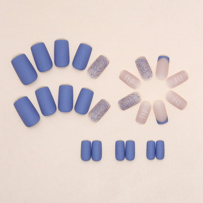 Blue Butterfly Square Press-On Nails – Pastel French Tip & Floral Nail Set (Set of 24)