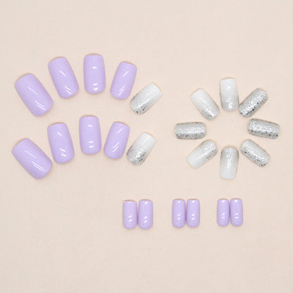 Glossy Pink & Silver Glitter Square Press-On Nails – Ombre Sparkle Nail Set (Set of 24)