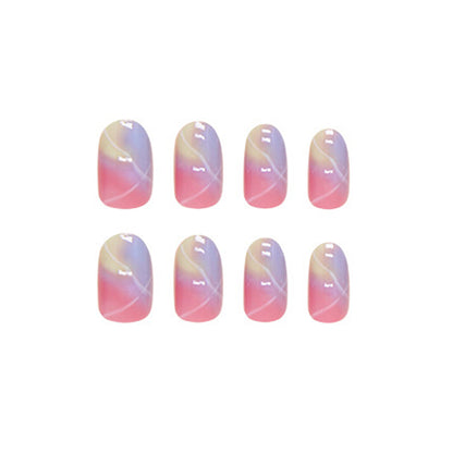 Aurora Pastel Almond Press On Nails – 24 Piece Iridescent Rainbow Marble Set