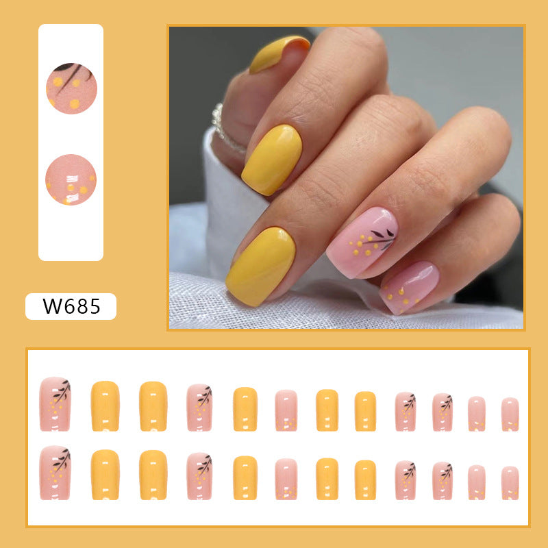 Spring Nail Art Design Set, Yellow and Pink Manicure with Floral Accents, Press on Nails