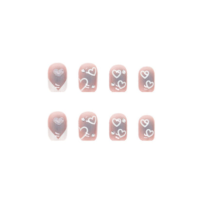 Smoky Heart French Tip Square Press-On Nails – Grey Ombre Love Nail Set (Set of 12)