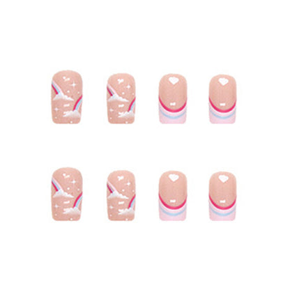Pink Cloud Heart Press-On Nails with French Tips | 24-Piece Reusable Glossy Nail Set