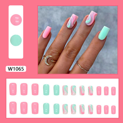 Cotton Candy Swirl Square Press-On Nails – 24 Piece Pastel Pink & Mint Set