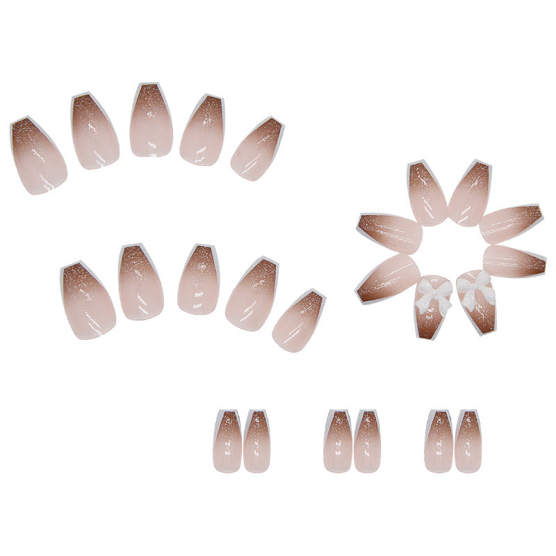 French Tip with White Bow and Glitter Design, 12 Pieces, Press-On Nails