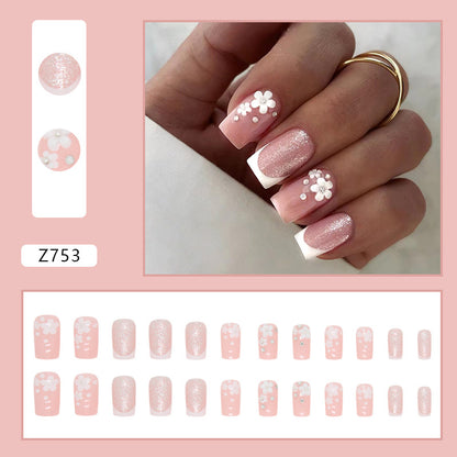 Blush Blossom French Tip Press-On Nails – Pink Floral Square Nail Set (Set of 12)