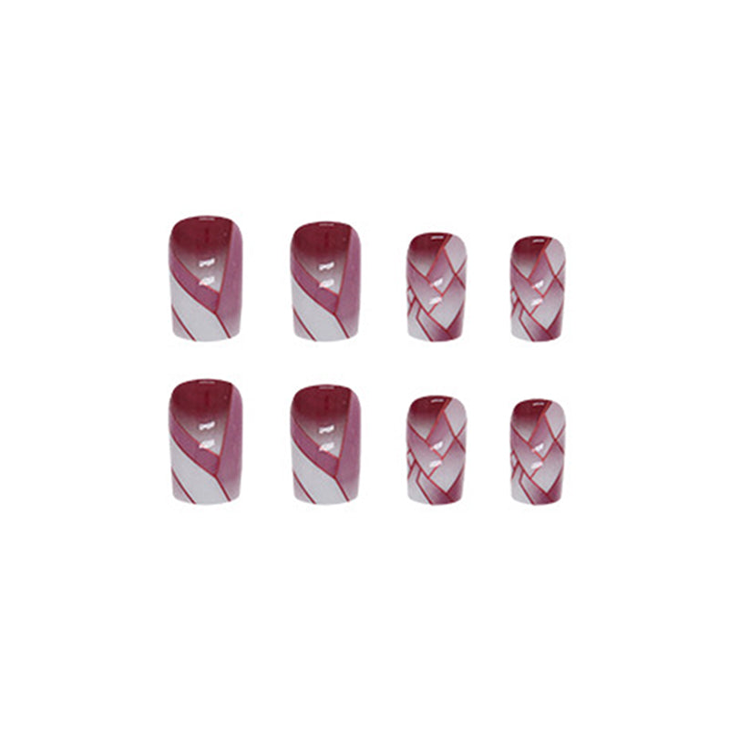 Geometric Nail Art Stickers, Burgundy Ombre Design, Self-Adhesive Nail Decals, Press on Nails