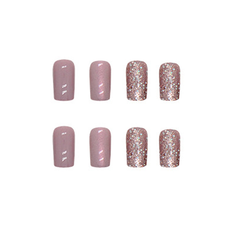 Iridescent Pink Chrome with Glitter Accent, Square Shape, Press-On Nails
