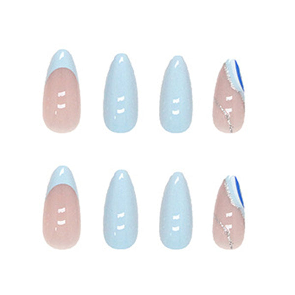 Sky Blue Elegance Press-On Nails | 24-Piece Reusable Almond Nail Set