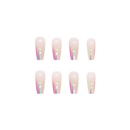 Rainbow Ombre French Tip Press-On Nails – 24 Piece Glossy Coffin Nail Set