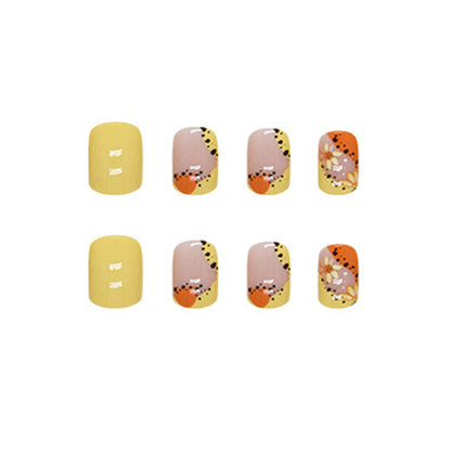 Sunshine Yellow & Orange Floral Square Press-On Nails – Glossy Ombre Daisy Nail Set (Set of 24)