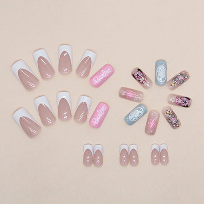 Barbie-Inspired Pink Square Press-On Nails – Cute Heart, French Tip & Fashion Doll Nail Set (Set of 24)