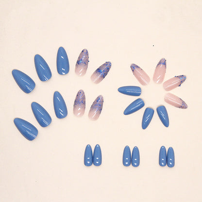 Cornflower Blue Glam Press-On Nails | 24-Piece Reusable Glitter Almond Nail Set