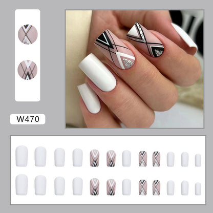 Monochrome Luxe Geometric Press-On Nails | 24-Piece Glossy White & Black Reusable Nail Set
