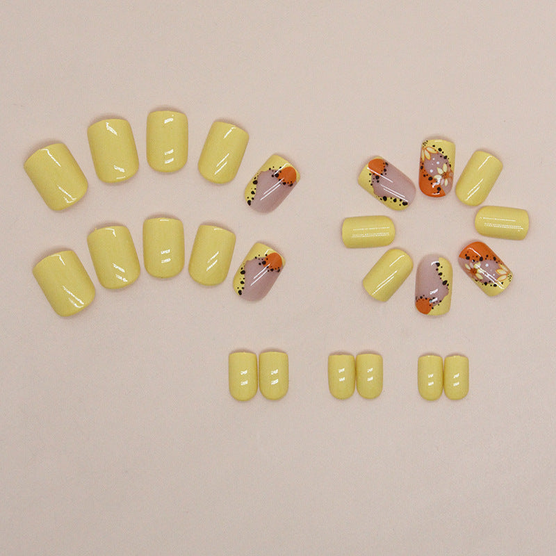 Spring Floral Nail Art Design, Yellow and Orange Gradient Manicure with Daisy Pattern, Professional Gel Polish, Press on Nails