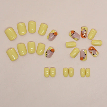 Sunshine Yellow & Orange Floral Square Press-On Nails – Glossy Ombre Daisy Nail Set (Set of 24)