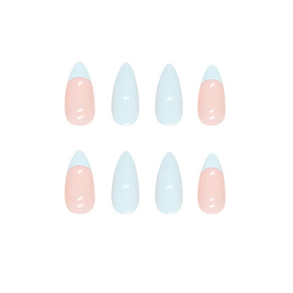 Baby Blue French Almond Press On Nails – 24 Piece Glossy Pastel Curve Tip Nail Set