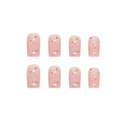 Pink Crystal Confetti Square Press On Nails – 24 Piece Glossy Glitter Flake Set