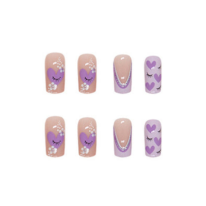 Lavender Love Square Press-On Nails – 24 Piece Purple Heart French Tip Nail Set