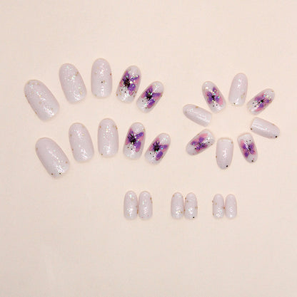 Lavender Butterfly Almond Press-On Nails – Glossy Iridescent Floral Nail Set (Set of 24)