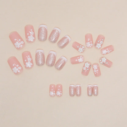 Blush Blossom French Tip Press-On Nails – Pink Floral Square Nail Set (Set of 12)