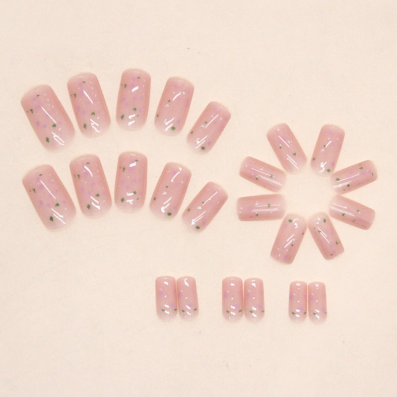 Light Pink with Holographic Glitter Flakes, Round Shape, Short Length, Press on Nails