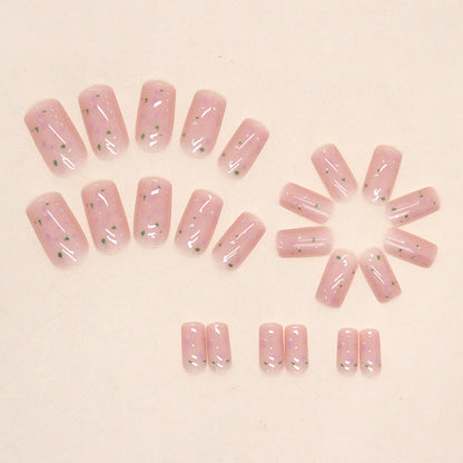 Pink Crystal Confetti Square Press On Nails – 24 Piece Glossy Glitter Flake Set