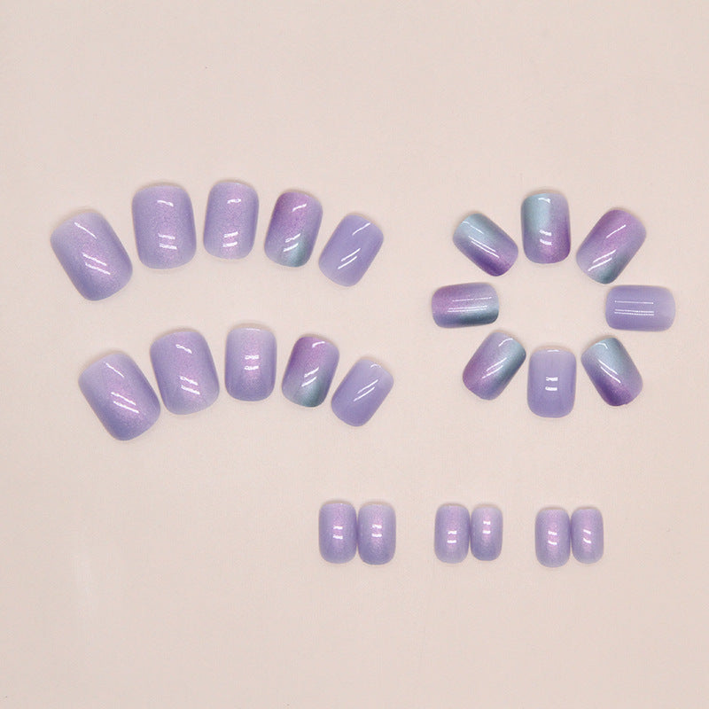 24-Piece Lavender Chrome Press-On Nails – Glossy Short Square False Nails with Aurora Accent | Reusable Stick-On Nail Set