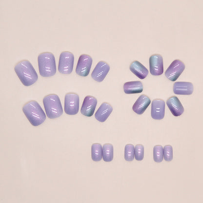 24-Piece Lavender Chrome Press-On Nails – Glossy Short Square False Nails with Aurora Accent | Reusable Stick-On Nail Set